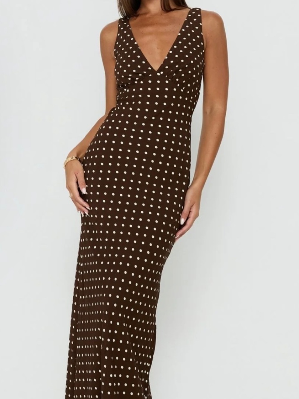 Princess Polly Brown Polka Maxi Dress